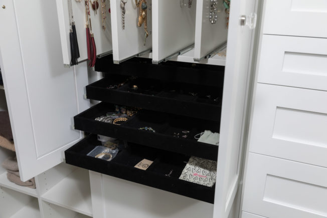 Master Closet, White cabinets, Jewelry Storage, Storage, Closet