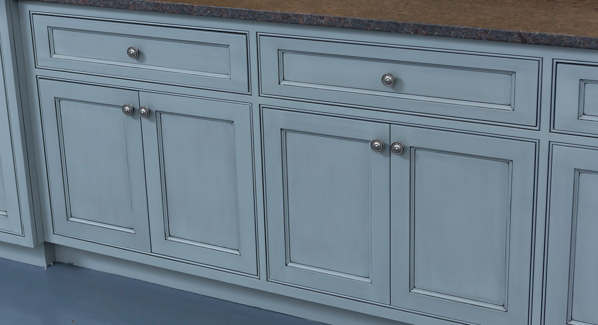 Blue Inset Shaker style custom cabinets