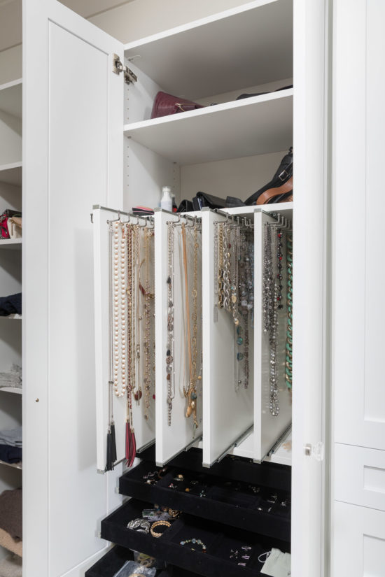 Master Closet, White cabinets, Jewelry Storage, Storage, Closet