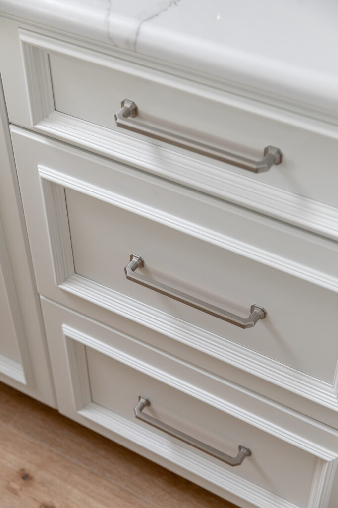 Brushed Satin Nickel on White Cabinetry